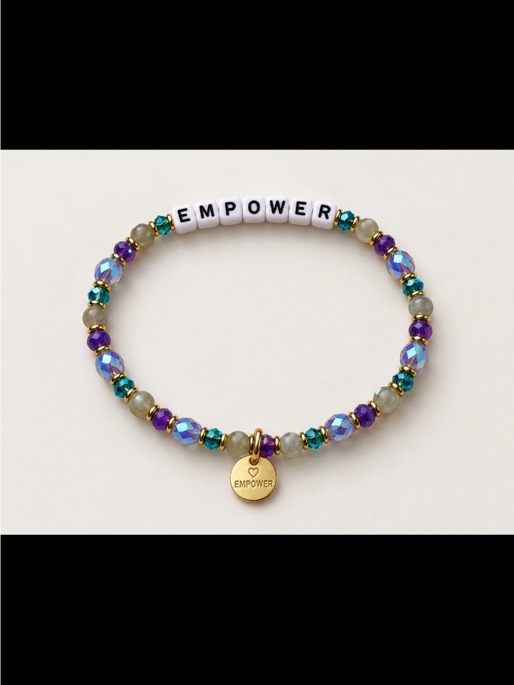 Empower Beaded Stretch Bracelet with Gold Charm - Multicolor